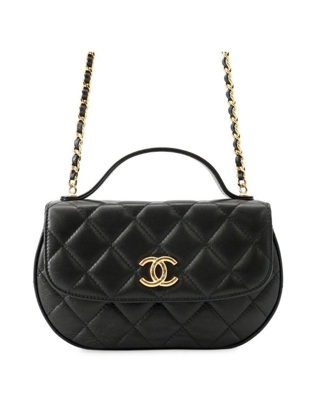 Chanel Chain Shoulder Bag Quilted CC Logo Half Moon Phone Folder Black